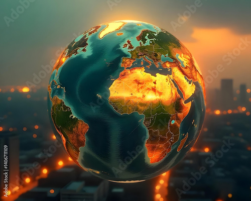 Earth Illustration Climate Change with Sunlight on Blue 3d Background
