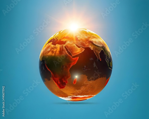 Earth Illustration Climate Change with Sunlight on Blue 3d Background