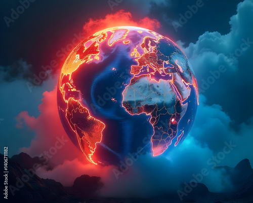 Earth Illustration Climate Change with Sunlight on Blue 3d Background