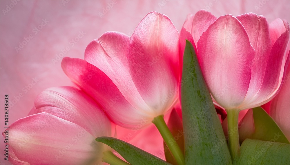 Fototapeta premium A high-definition close-up captures the elegant transformation of a pastel pink tulip in breathtaking time-lapse detail. The frame opens with the flower’s tightly closed bud.