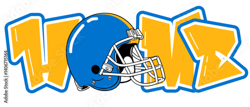 Home - Powder Blue and Sunshine Gold yellow football player helmet, sport vector graphics, for street art - graffiti lettering typography - art illustration - multicolor - writen	