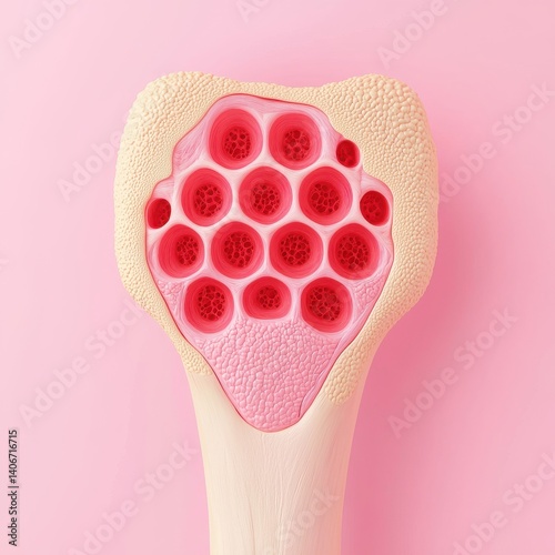 Anatomical Representation of Bone Structure with Bone Marrow and Spongy Tissue for Medical Education and Illustration