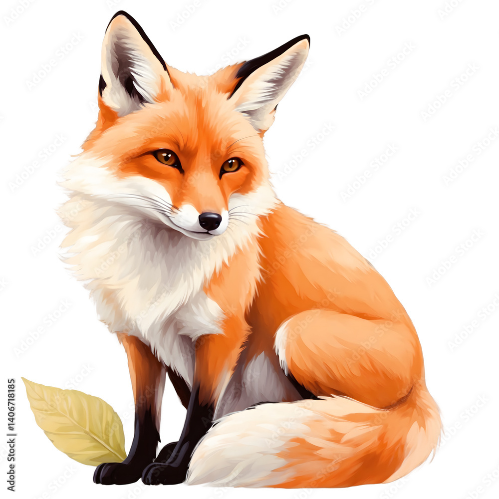 Fototapeta premium Elegant Red Fox Sitting with Leaf