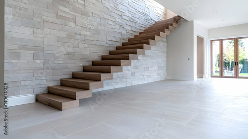 Modern minimalist wooden staircase interior design architecture photography