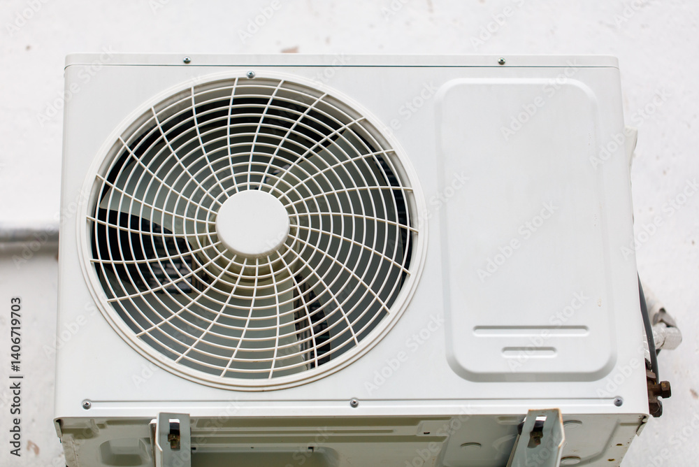 A white air conditioner with a white fan A white air conditioner with a white fan