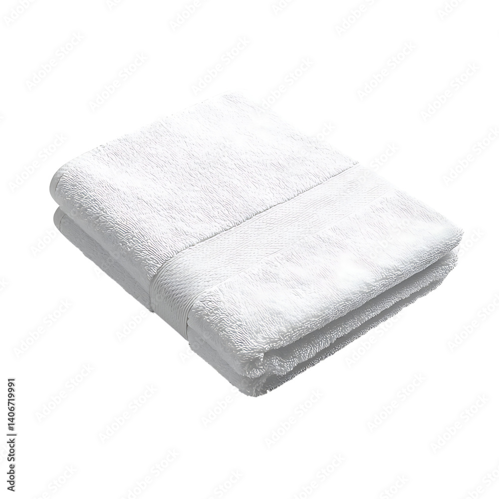 Realistic folded white towel with soft textured fabric neatly arranged and isolated on a transparent background with no added elements or shadows visible