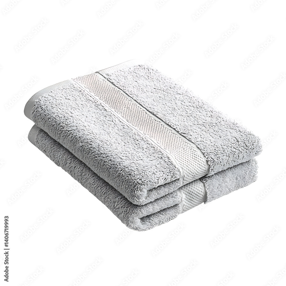 Realistic folded white towel with soft textured fabric neatly arranged and isolated on a transparent background with no added elements or shadows visible