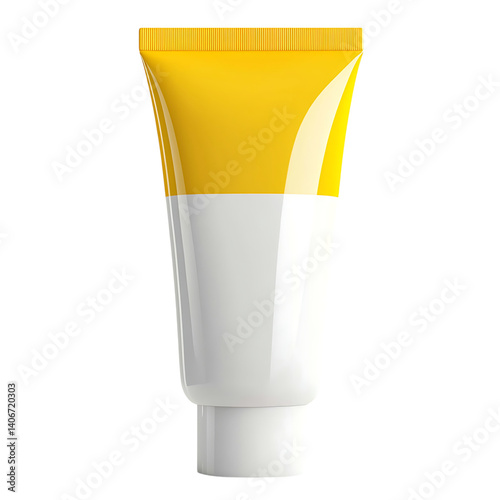 Obraz na płótnie Realistic orange tube of sunscreen with smooth glossy surface and a white screw cap standing upright on a transparent background without any shadows or branding w salonie
