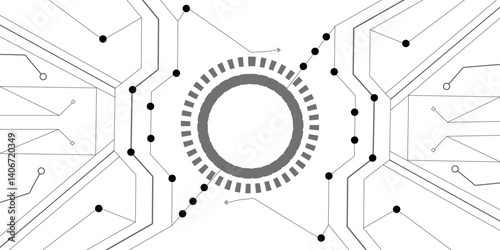 Futuristic 3d white gear wheel on circuit board for tech presentations, business templates.