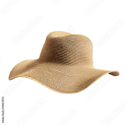 Obraz na płótnie Realistic woven straw sunhat with indented crown wide brim and a black band shown isolated on a clean transparent background with no shadows or surrounding elements w salonie