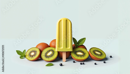 Refreshing Popsicle Surrounded by Fresh Fruits