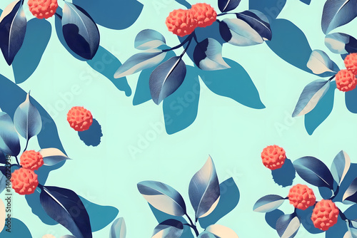 Vibrant Floral Leaves & Berries Design
