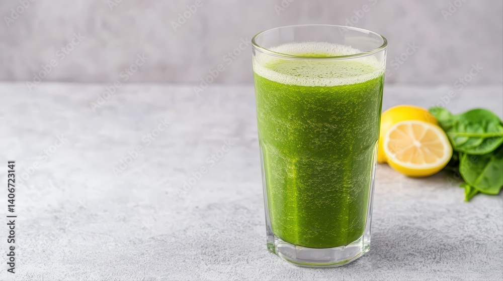 Fototapeta premium Fresh green smoothie with lemon and spinach