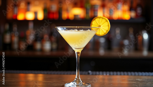 Refreshing Yellow Cocktail with Lemon Garnish