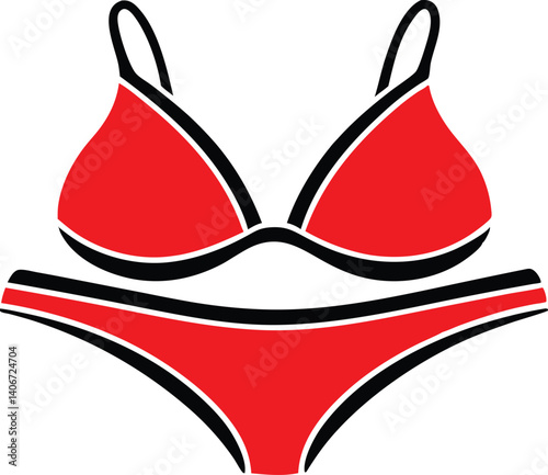 red bra and panties, vector illustration of red bra, set of black bra, black bra set, bikini top silhouette vector icon bundle set on white background.