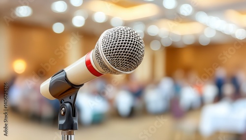Close-Up View of Microphone on Stand in Conference Room Setting