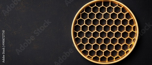 Golden Hexagonal Patterned Surface on Dark Background for Creative Design and Artistic Use