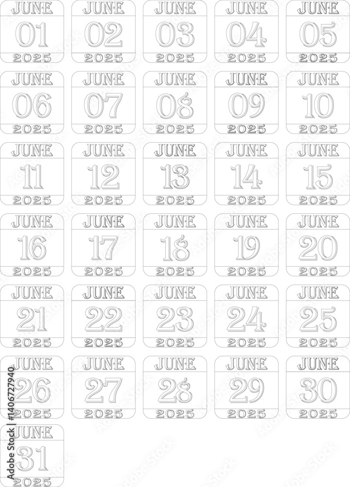 June calendar 2025 line art icon set .Calendar Event schedule date.calendar date icon on white background.Agenda plan, june month schedule calendar and Time planner.Meeting appointment time. June calendar 2025 line art icon set .Calendar Event schedule date.calendar date icon on white background.Agenda plan, june month schedule calendar and Time planner.Meeting appointment time.