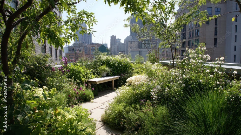 Serene Rooftop Garden: Urban Oasis with City Views Serene Rooftop Garden: Urban Oasis with City Views