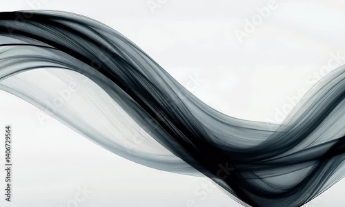 Abstract grey wave design, flowing motion, white background, website banner