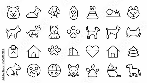 Clean vector icons related to pets including food grooming and accessories in an outline style made for animal lovers product packaging websites and more