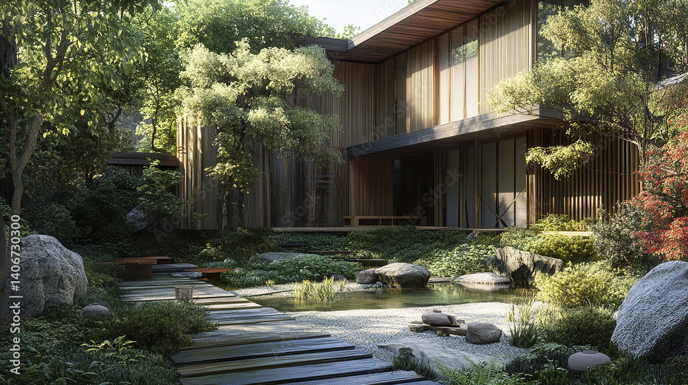 serene Japanese style house with natural materials and lush garden serene Japanese style house with natural materials and lush garden
