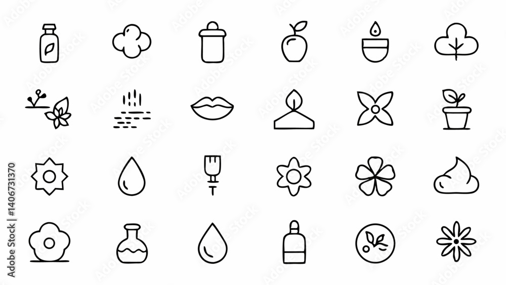 This set of outline icons celebrates the theme of smell with linear design elements perfect for fragrance apps wellness visuals and aromatic themed digital experiences