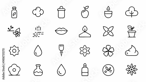 This set of outline icons celebrates the theme of smell with linear design elements perfect for fragrance apps wellness visuals and aromatic themed digital experiences