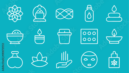 Explore the soothing beauty of spa inspired outline icons designed in a minimal linear format suitable for wellness centers relaxation apps and skincare brand visuals