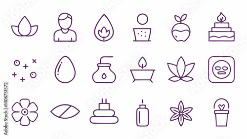 This curated collection of spa related outline icons is perfect for relaxation tools beauty and wellness apps meditation content and calming interface design