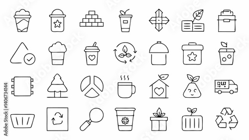 Eco conscious zero waste themed linear icons perfect for sustainability projects educational content and eco friendly branding materials with clean designs