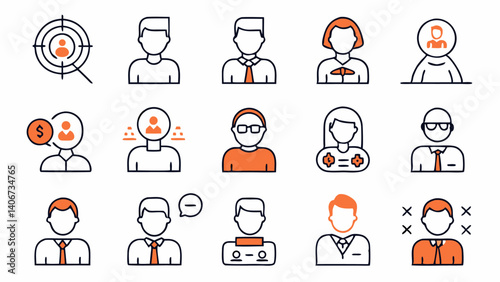 Professionally crafted recruitment and hiring icons ideal for representing headhunting human resources and employee acquisition in digital media and online content