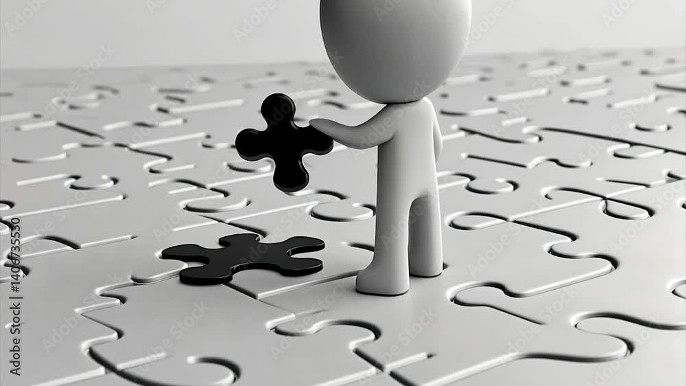 3D figure placing puzzle piece