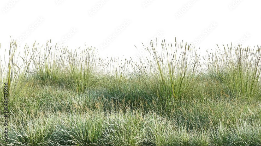 Fototapeta premium Waving Grass on Prairie Field Realistic Texture Transparent Background