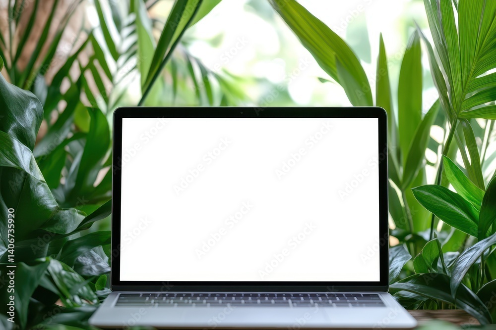 Fototapeta premium Laptop surrounded by greenery (1)