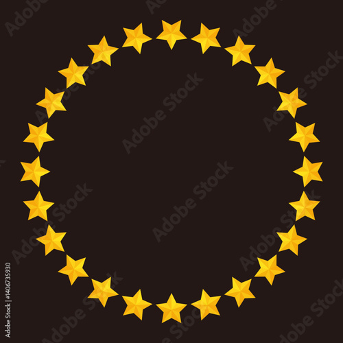 A round frame with three-dimensional stars (black background)