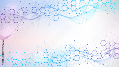 Modern health care abstract background with lines, dots and hexagons. Medical innovation banner template concept.  illustration.