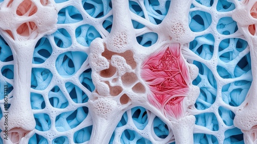 Abstract Representation of Bone Tissue with Colorful Background Highlighting Structure and Texture of Human Anatomy