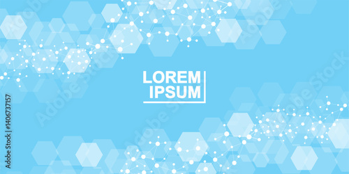 Health care abstract background with hexagons, lines and dots. Medical innovation banner template concept. Biology and pharmaceutical technology background. Vector illustration.