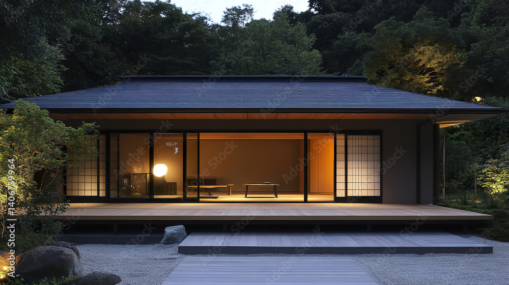 Fototapeta premium Japanese style house with natural materials and serene ambiance