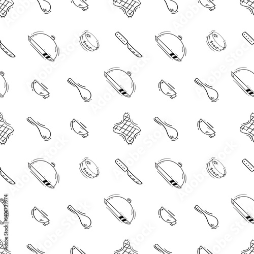 kitchen utensil pattern. kitchenware seamless pattern. doodle kitchen background