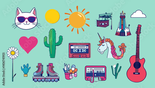 Groovy vintage set element in flat graphic design. vector illustration