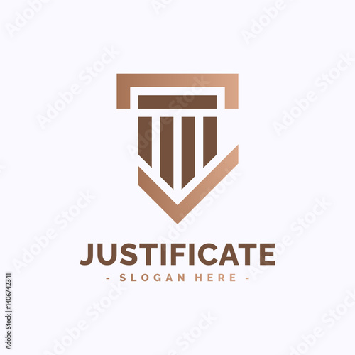 Justification logo design template. Pillar check mark logo vector