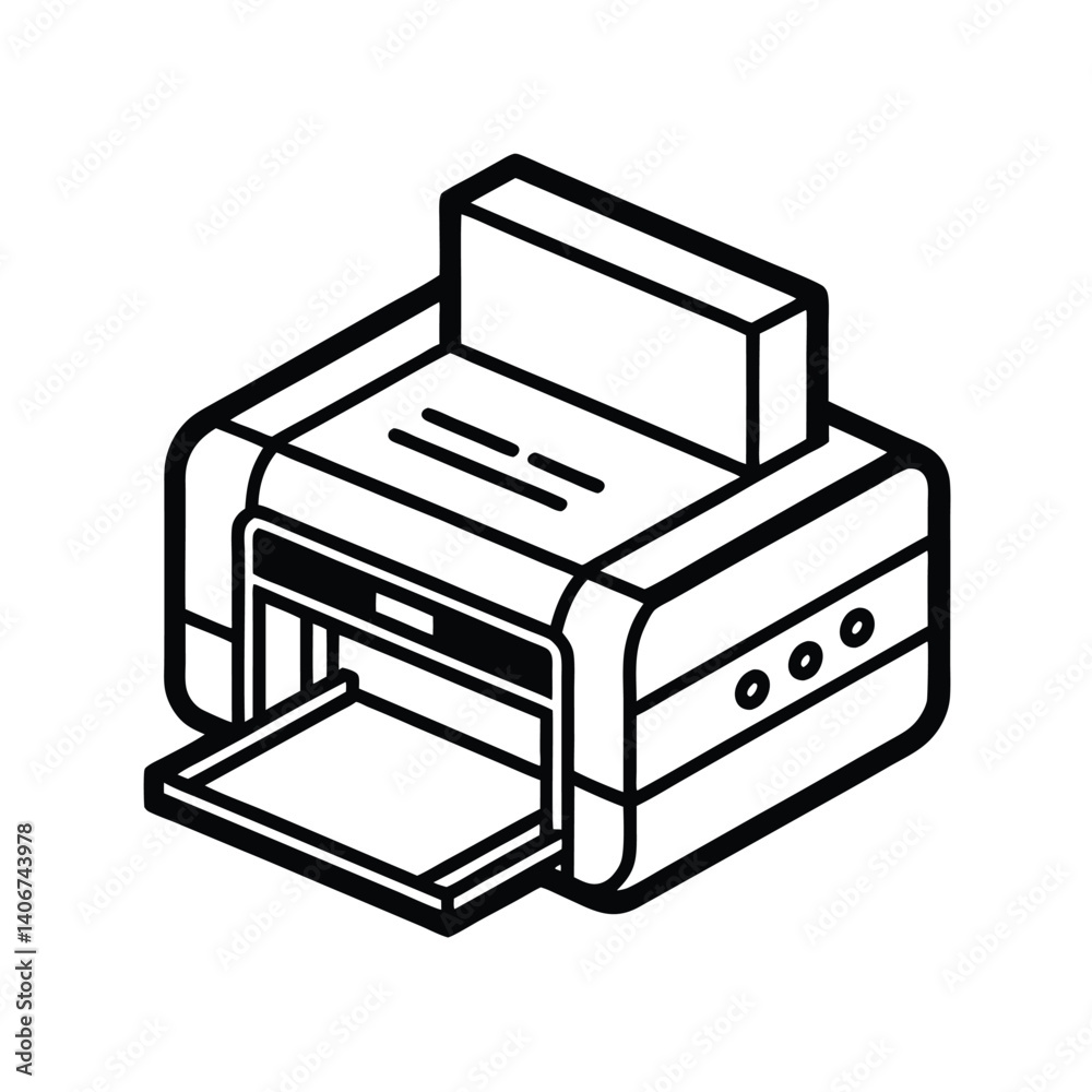 Minimalist Desktop Printer Line Art Illustration Minimalist Desktop Printer Line Art Illustration