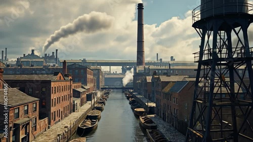 Industrial Canal Scene: A Glimpse into the 19th Century