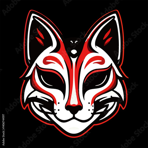 Wallpaper Mural Japanese Kitsune Mask Vector Illustration – Red and Black Fox Spirit Face Torontodigital.ca