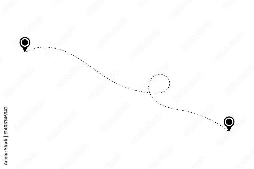 Route icon - two points with dotted path and location pin. Route location icon two pin sign and dotted line. Route icon - two points with dotted path and location pin. Route location icon two pin sign and dotted line.