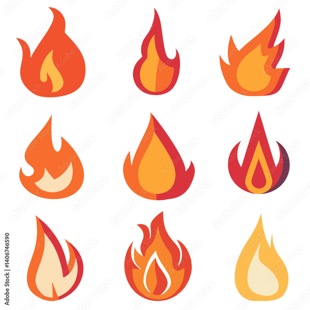 Set of icon abstract fire flame small minimal illustration. Set of icon abstract fire flame small minimal illustration.