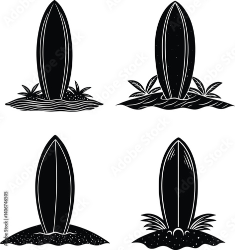 vector illustration of a surfing board, vector illustration of a surfboard, vector illustration of an old iron, vector illustration of a surfboard on white background.