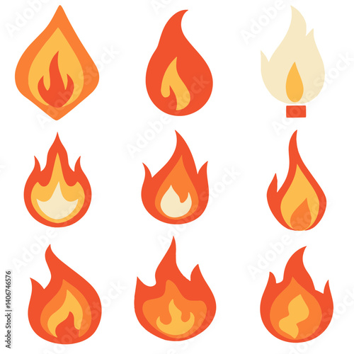 Set of icon abstract fire flame small minimal illustration.